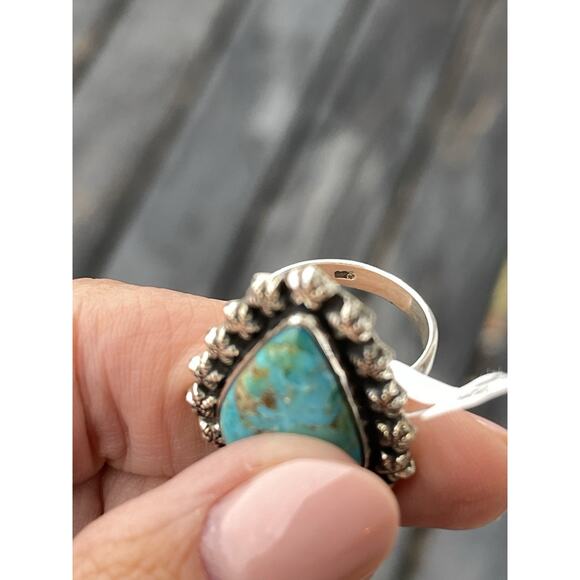 Sterling Silver NATIVE Style Southwest BIG TURQUOISE Ring Starburst Triangle 7 - Picture 7 of 8
